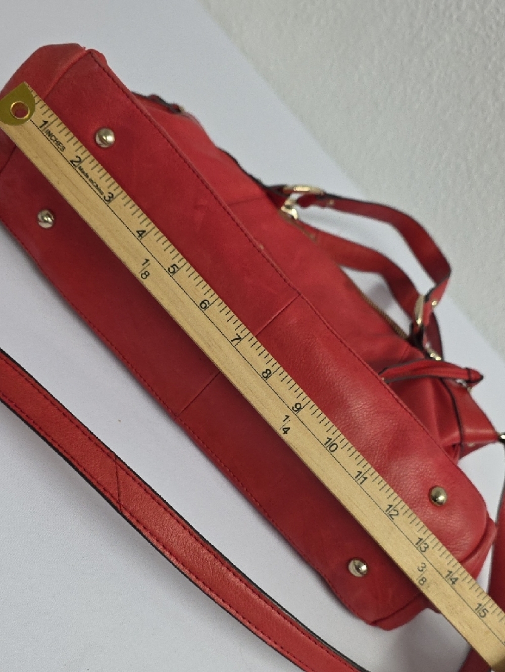B. Makowsky Red Genuine Leather Shoulder Bag Gold Hardware Crossbody Purse - Picture 9 of 16